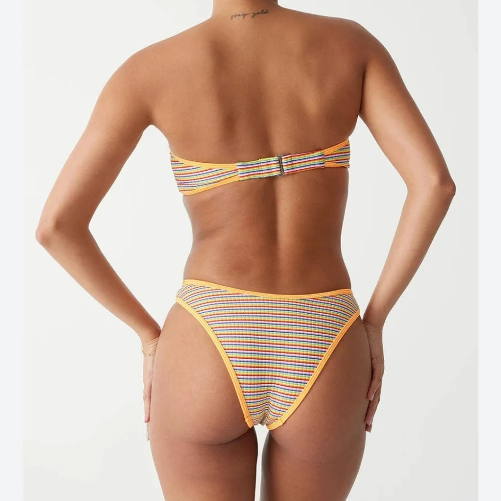 New!Frankies Bikinis Dove Stripe‎ Bikini Bottoms